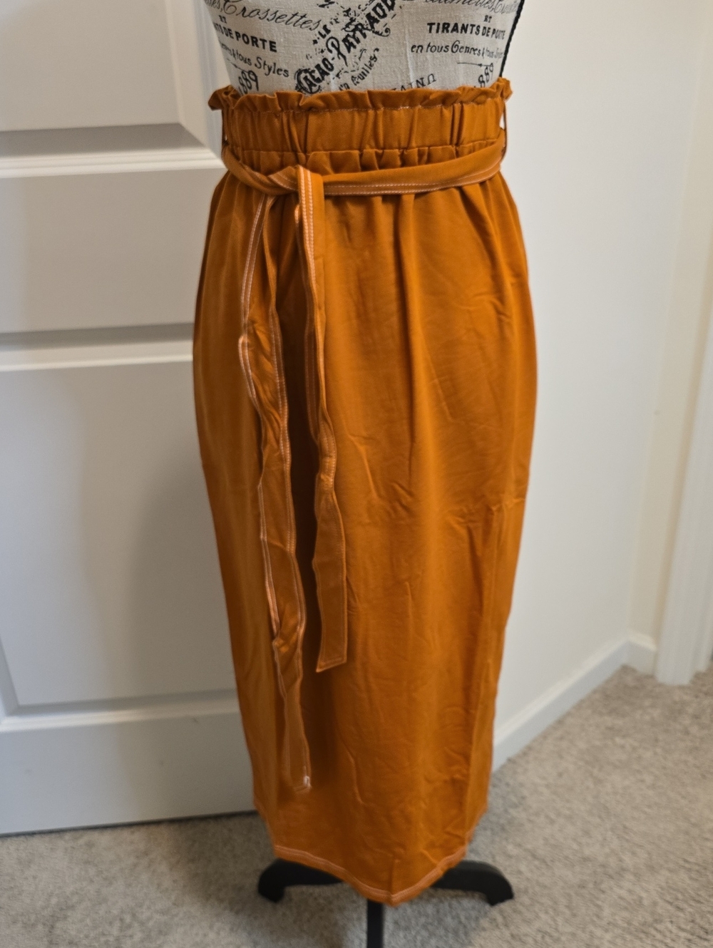 Polagram Paperbag Waist Midi Skirt in Rust Orange